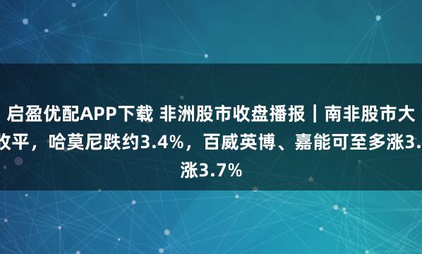 启盈优配APP下载 非洲股市收盘播报｜南非股市大致收平，哈莫尼跌约3.4%，百威英博、嘉能可至多涨3.7%